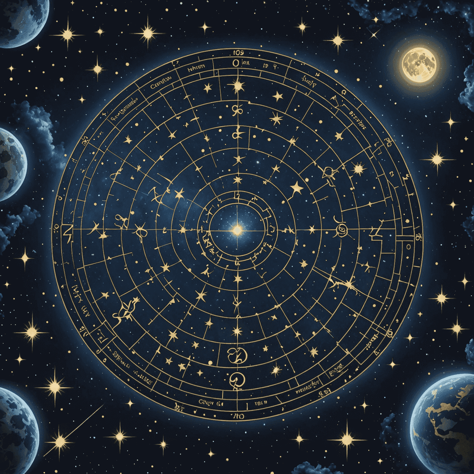 Mystická hviezdna obloha s konšteláciami zodiakalných znamení, vytvárajúca magickú atmosféru pre astrologické predpovede
