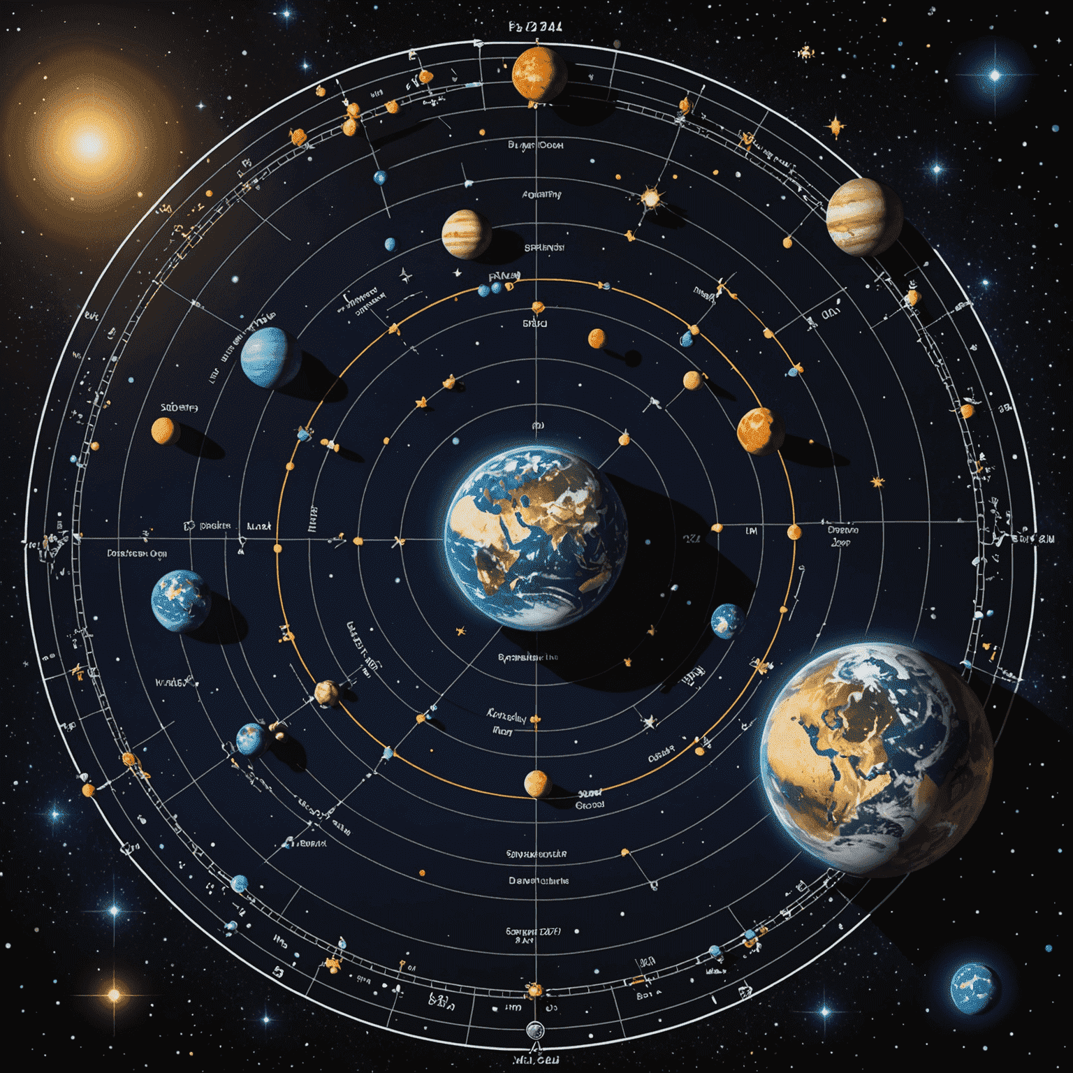 Obrázok zobrazujúci planetárne postavenia a konštelácie pre rok 2024